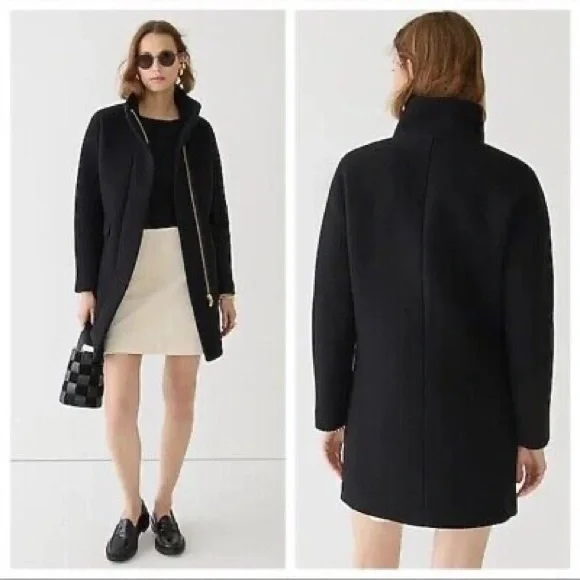 JCrew Lodge Coat in Italian Stadium-Cloth Wool Black sz 12 - Picture 3 of 8